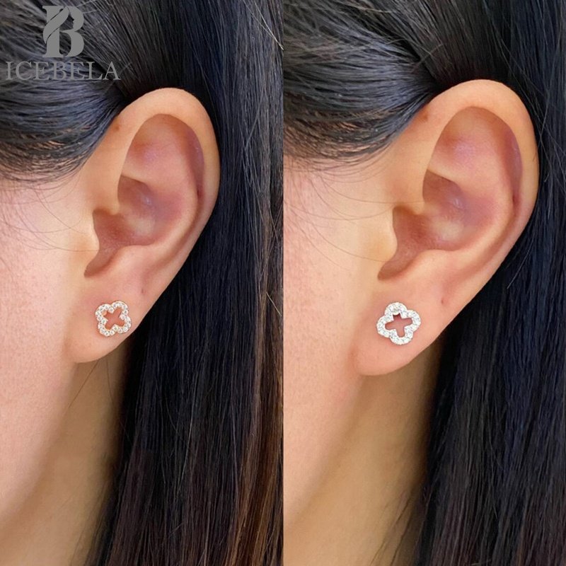 Wholesale Minimalist Hollow Out Zircon 925 Sterling Silver Fashion Stud Earring Fine Jewelry Earrings For Girls
