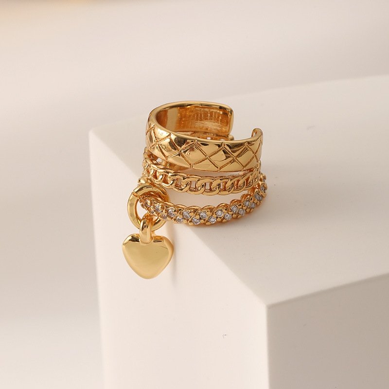 European and American new micro-paved zircon rhombus pattern love ear cuff personalized fashionable versatile earrings for women