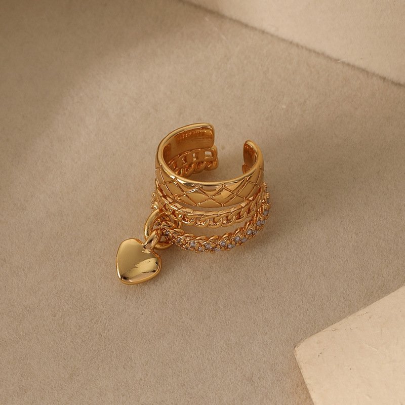 European and American new micro-paved zircon rhombus pattern love ear cuff personalized fashionable versatile earrings for women