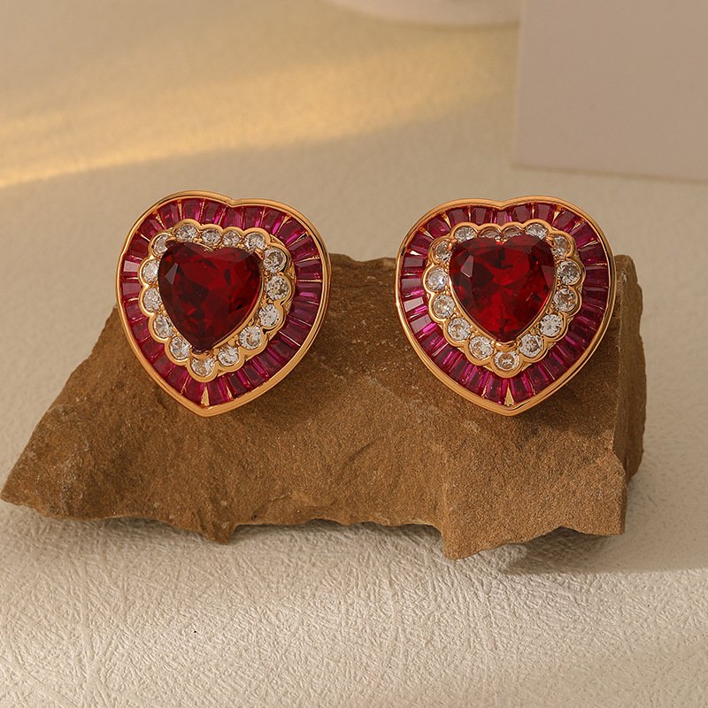 European and American new micro-paved zircon rhombus pattern love ear cuff personalized fashionable versatile earrings for women