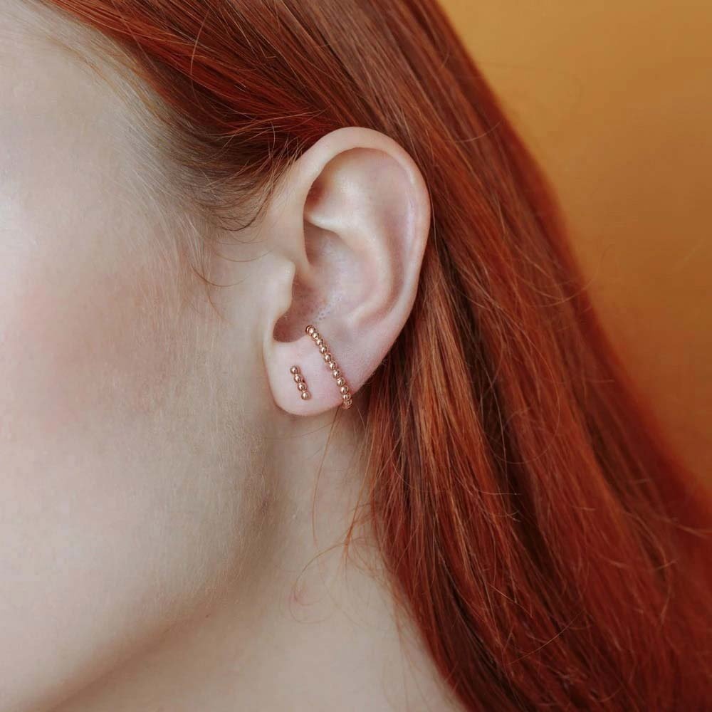 YINJU Sterling Silver 925 Jewellery Minimalist Hiphop Beaded Cuff Earring 18k Gold Plated