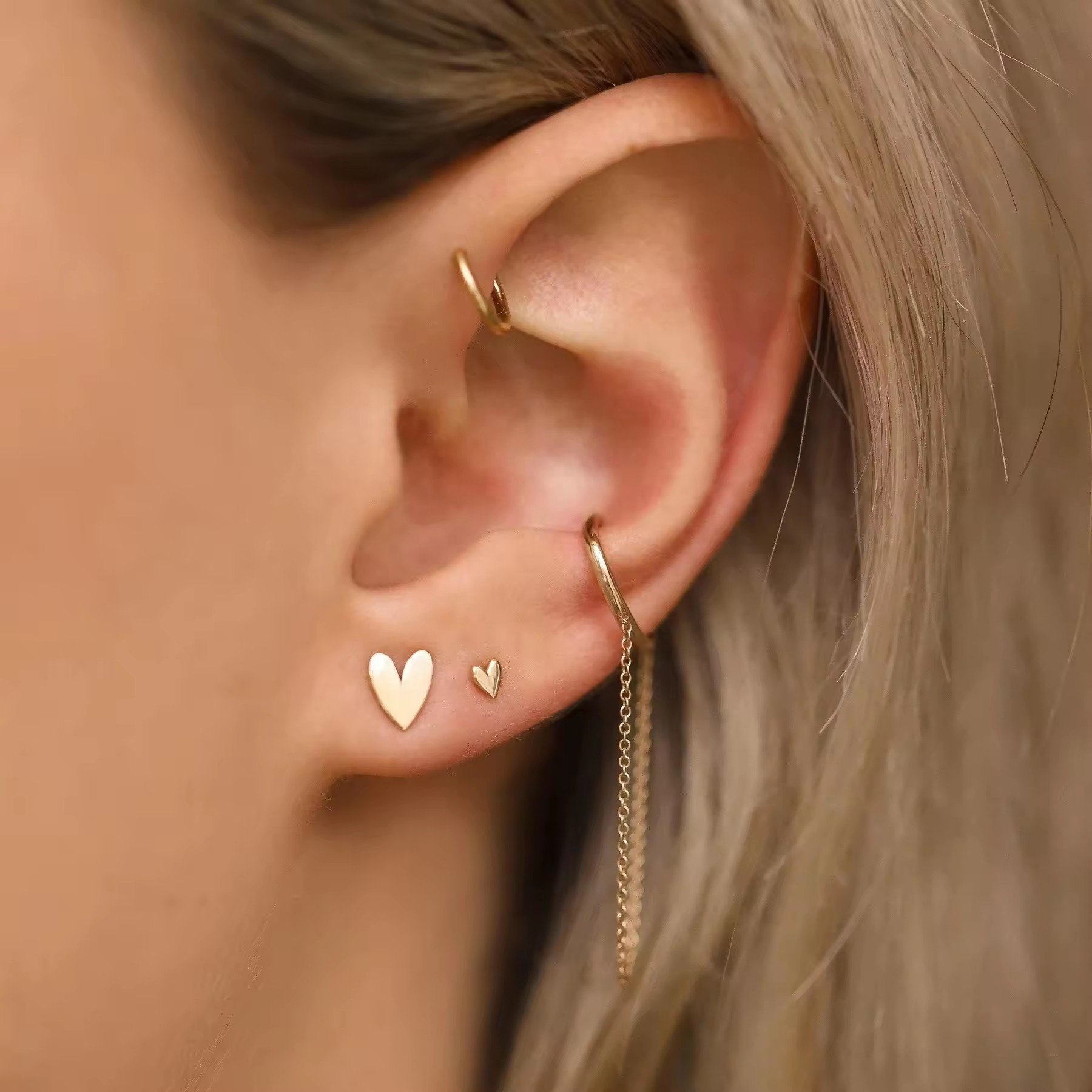 LOZRUNVE Sterling Silver 925 Gold Minimalist Cartilage Ear Cuff Earrings with Chain