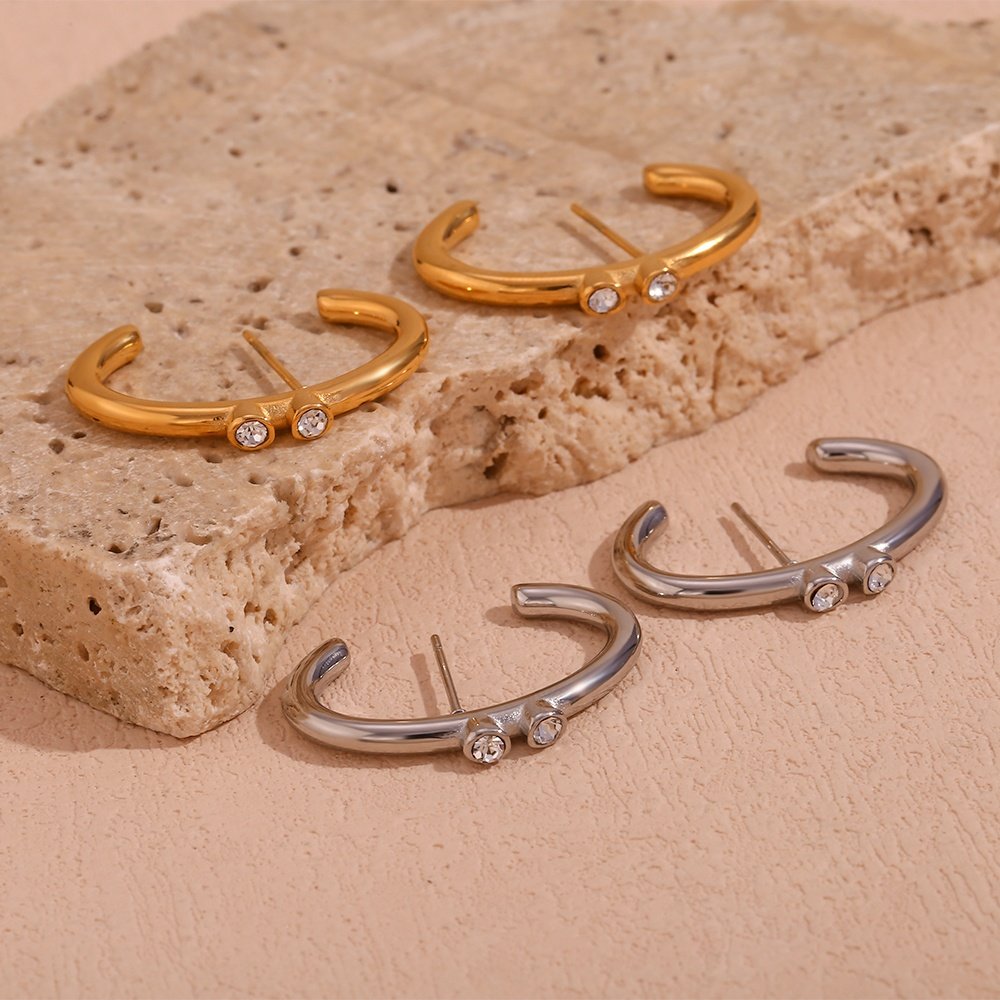 2023 New Arrivals Cuff Design Minimalist Stud Earrings For Women Gold Plated Stainless Steel Women Jewelry