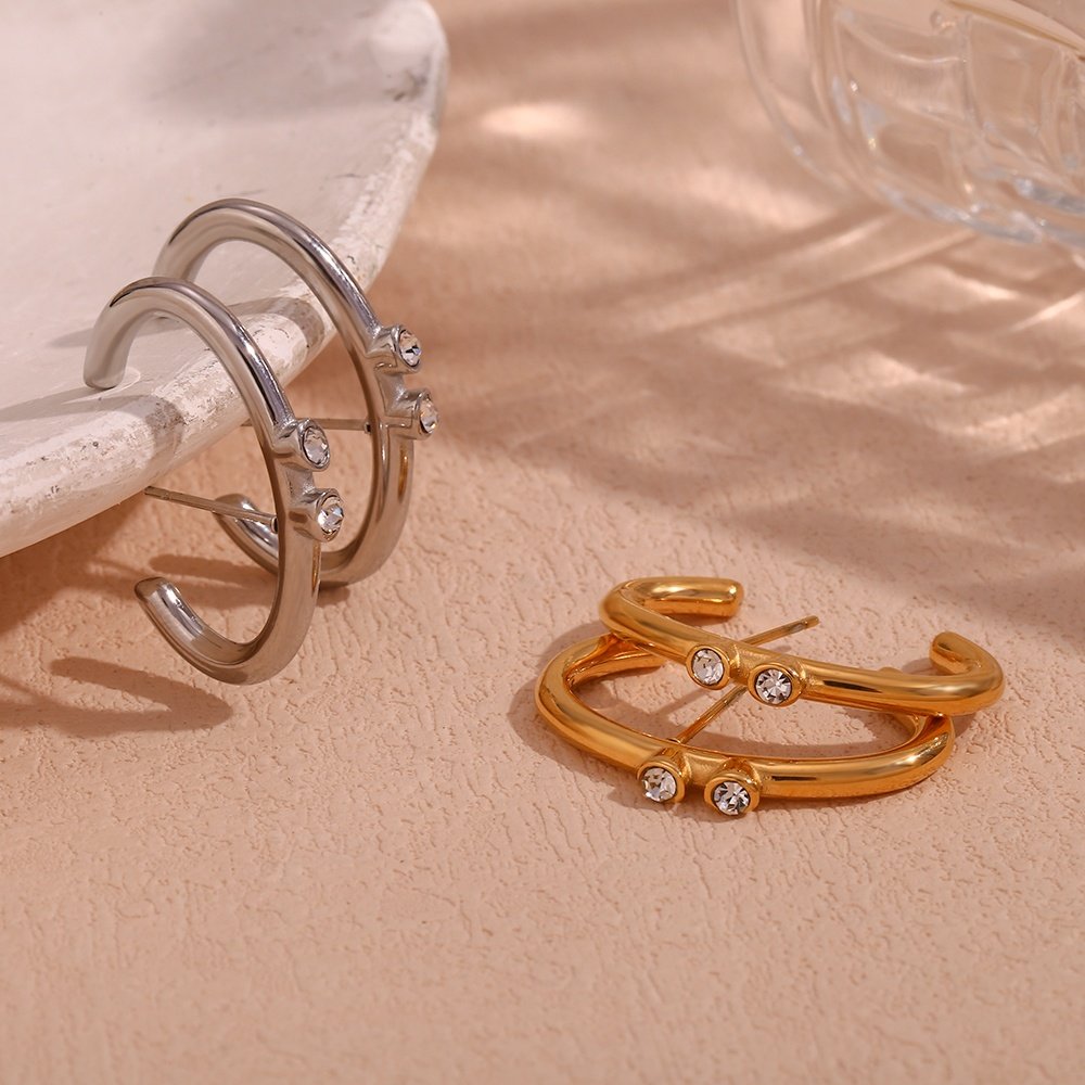 2023 New Arrivals Cuff Design Minimalist Stud Earrings For Women Gold Plated Stainless Steel Women Jewelry