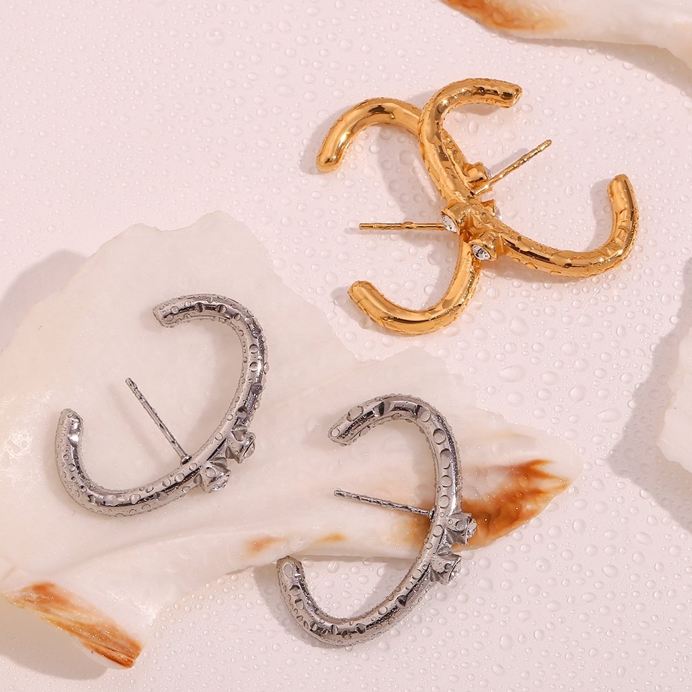 2023 New Arrivals Cuff Design Minimalist Stud Earrings For Women Gold Plated Stainless Steel Women Jewelry