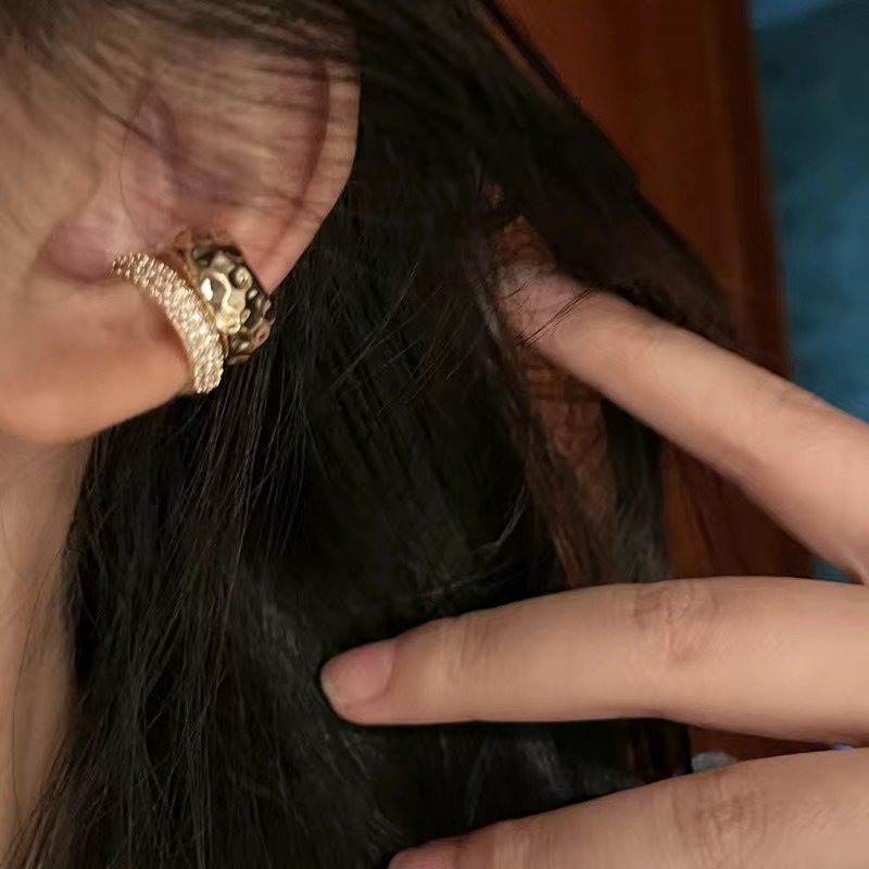 Gold Silver Plated Tennis Ear Clip On Layered Thick Chunky Crystal Ear Cuff Earrings for Women