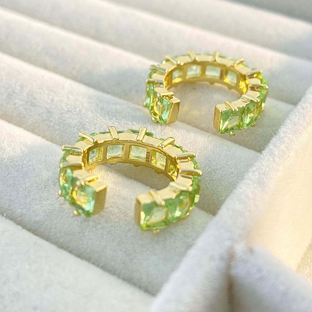 Summer Colorful Millenia Jewelry Light Green CZ Ear Cuff 925 Sterling Silver Mexico America Non-piercing Earrings Gold for Party