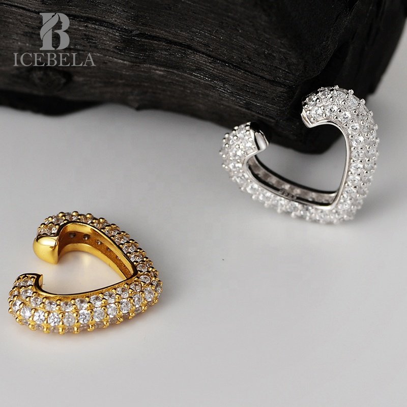 New Arrival Luxury Ear Cuff Fashion Earrings Fine Jewelry Heart Shape Pave Zircon 925 Sterling Silver Earrings For Girls Women