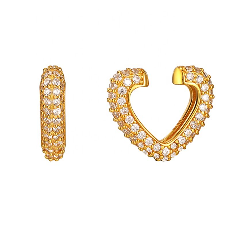 New Arrival Luxury Ear Cuff Fashion Earrings Fine Jewelry Heart Shape Pave Zircon 925 Sterling Silver Earrings For Girls Women