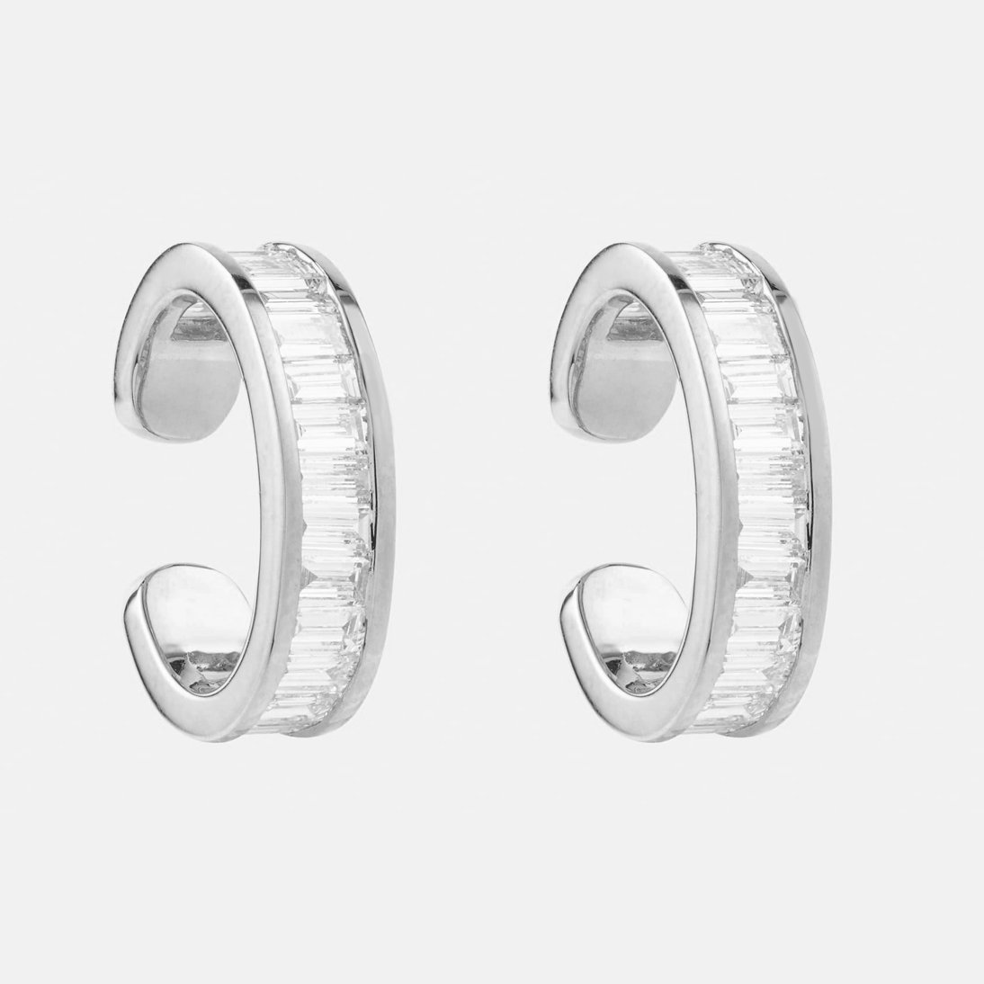 Women Fine Jewelry 925 Silver Pave Zircon Bagutte Ear Cuff Earrings With 14k 18k Gold Plated