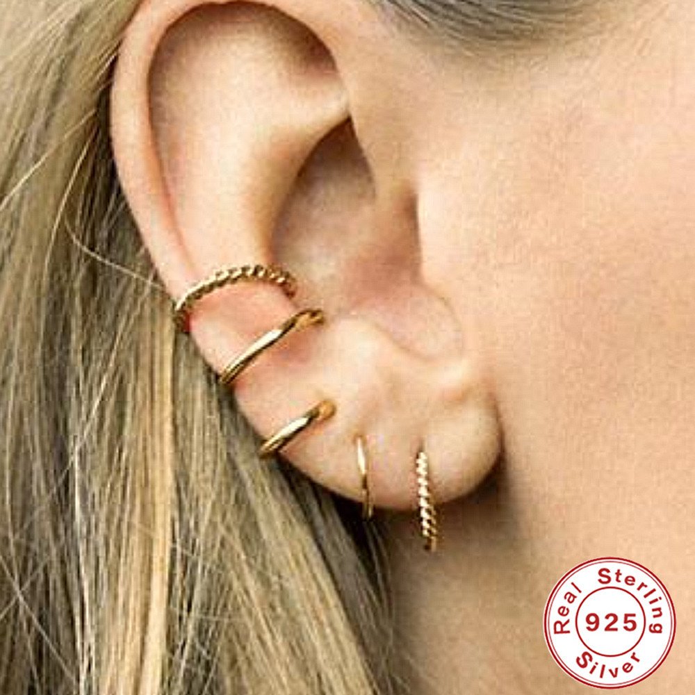 Trendy Fine Jewelry Earrings - Sterling Silver Threader Ear Cuffs with Spiral Twist Design for Women