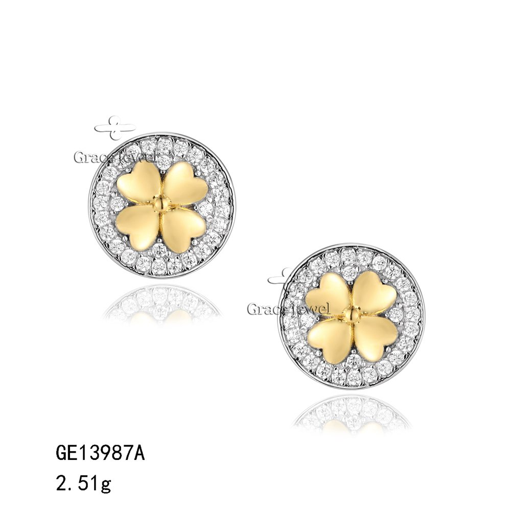 Grace Jewelry Plating Rhodium Round Lucky Clover Zircon Earrings