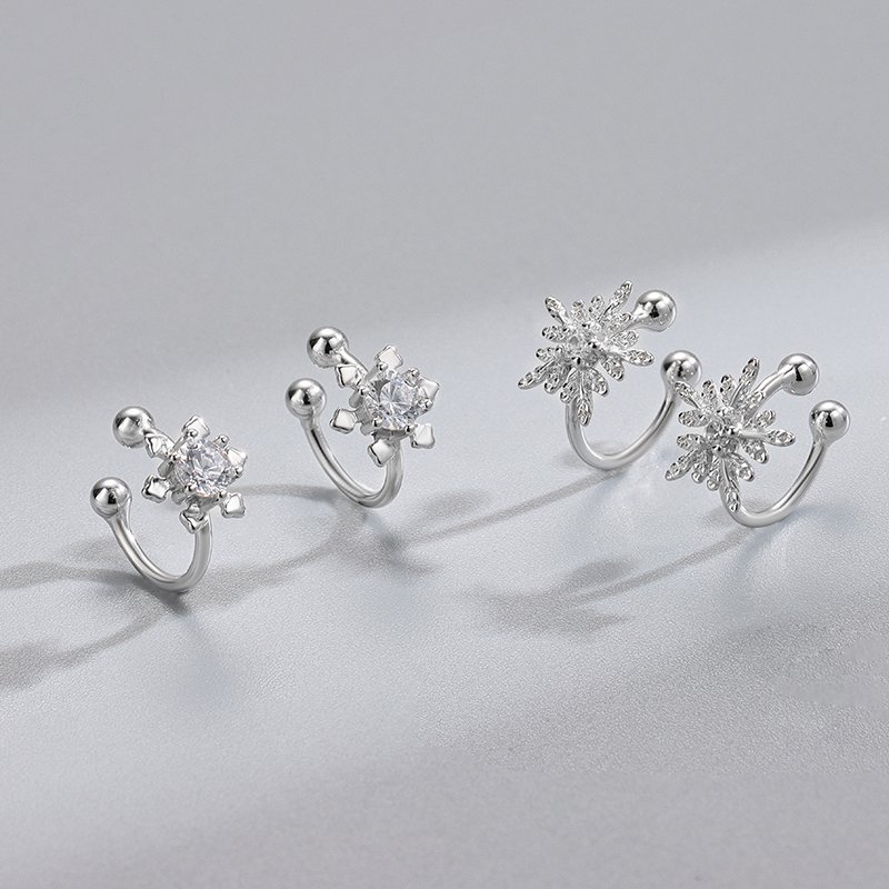 Simple 925 Sterling Silver Tiny Snowflakes Cz Minimalist Vintage Fashion Fine Jewelry Gold Plated Cuff Clip Earring Women