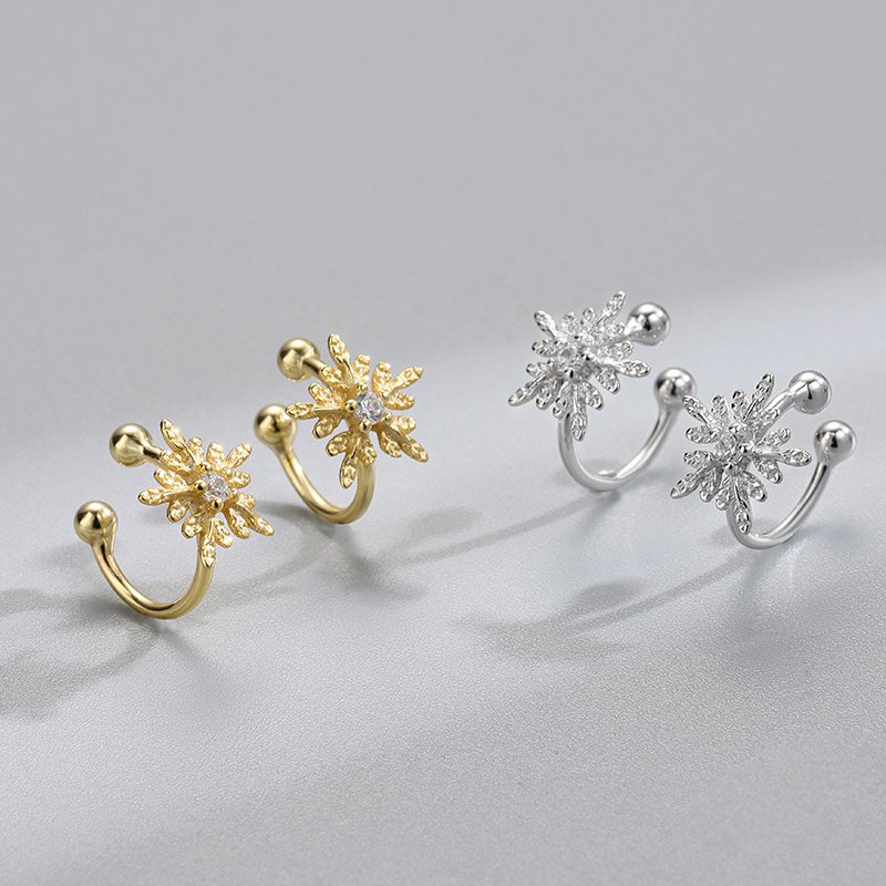 Simple 925 Sterling Silver Tiny Snowflakes Cz Minimalist Vintage Fashion Fine Jewelry Gold Plated Cuff Clip Earring Women