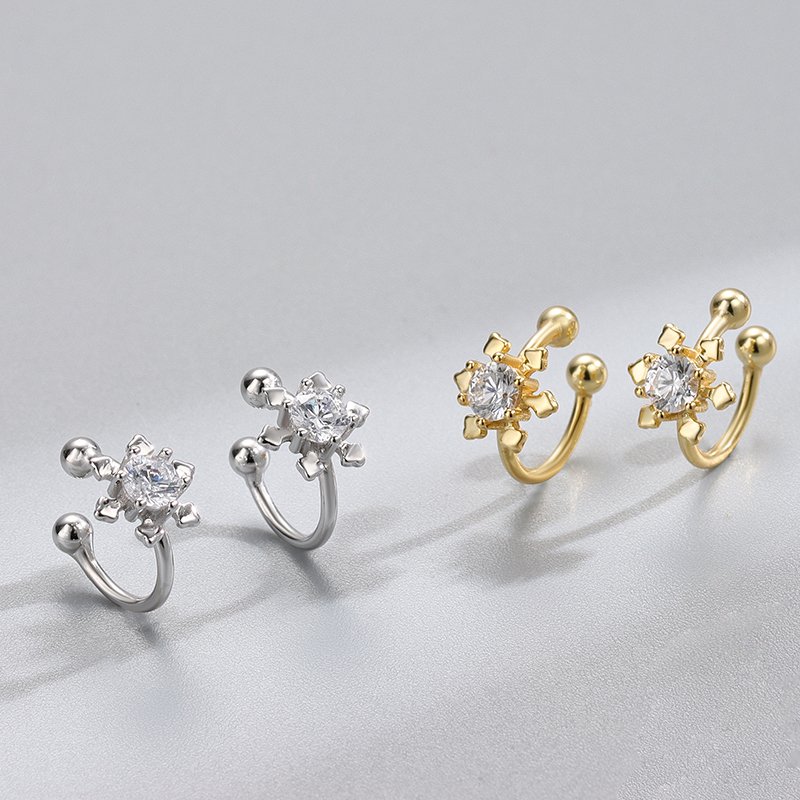 Simple 925 Sterling Silver Tiny Snowflakes Cz Minimalist Vintage Fashion Fine Jewelry Gold Plated Cuff Clip Earring Women