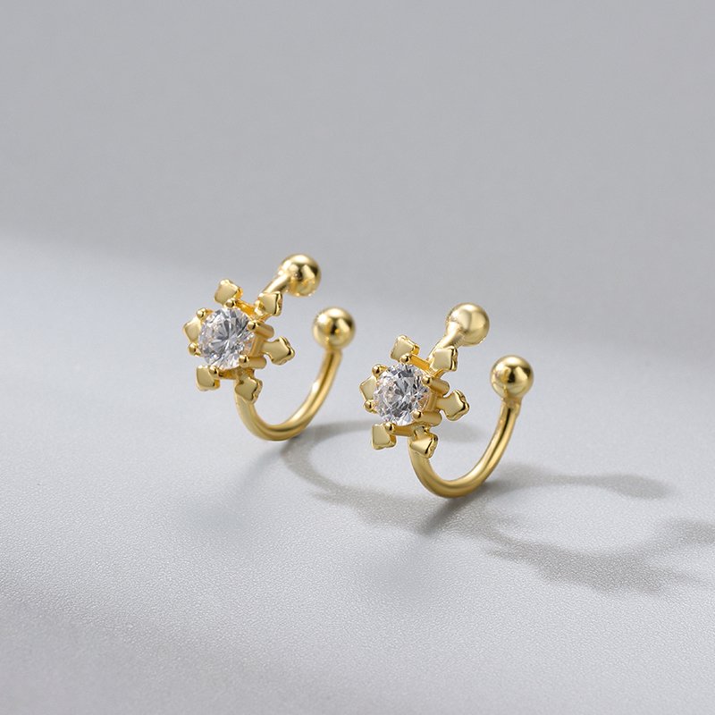 Simple 925 Sterling Silver Tiny Snowflakes Cz Minimalist Vintage Fashion Fine Jewelry Gold Plated Cuff Clip Earring Women