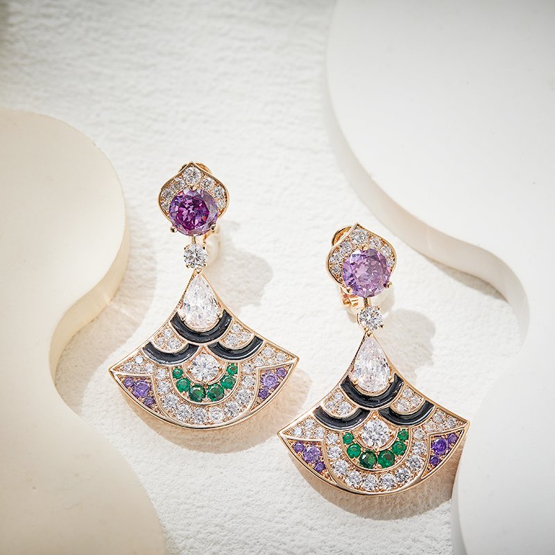 18K Gold Plated Enamel Zircon Light Luxury High-End Fashion Women's Fine Dangle Earrings for Banquet & Evening Wear