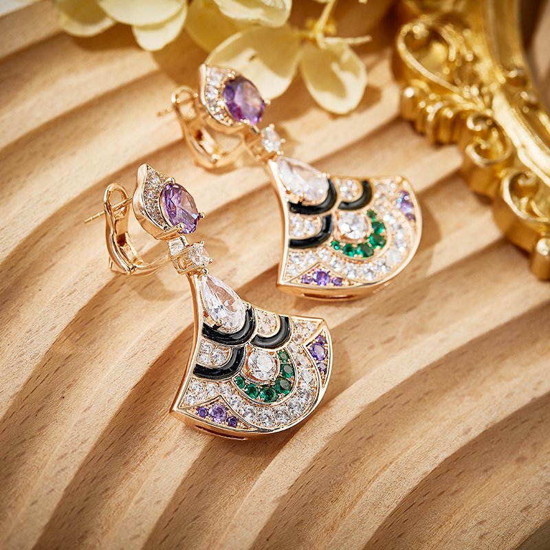 18K Gold Plated Enamel Zircon Light Luxury High-End Fashion Women's Fine Dangle Earrings for Banquet & Evening Wear