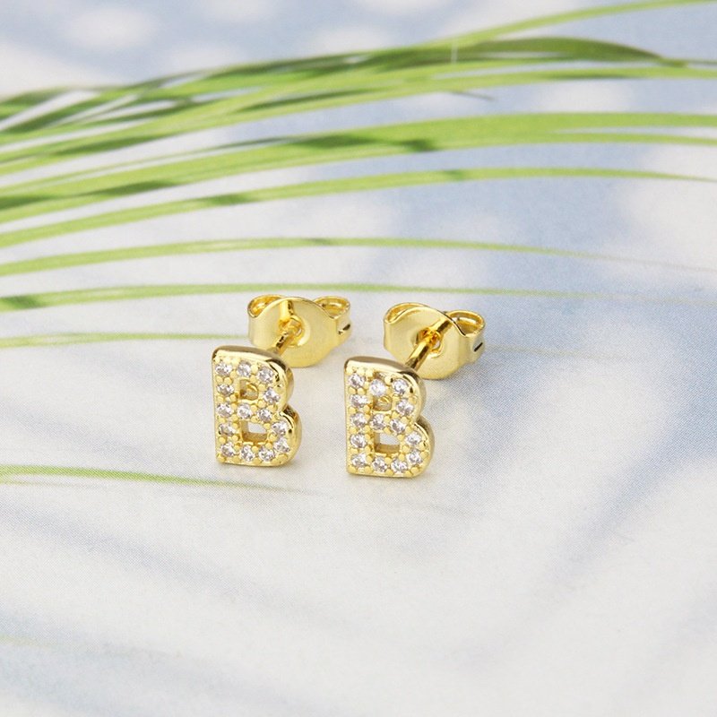 New simple fashion jewelry for women gold plated 26 letter stud earrings ins trendy shine crystal zircon earring studs wholesale