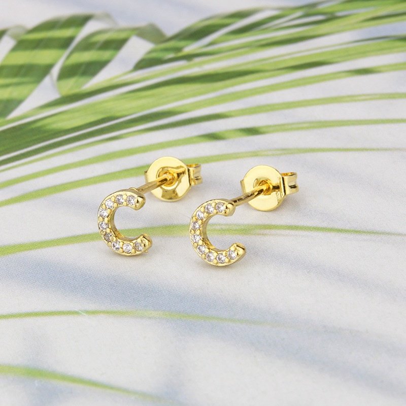 New simple fashion jewelry for women gold plated 26 letter stud earrings ins trendy shine crystal zircon earring studs wholesale
