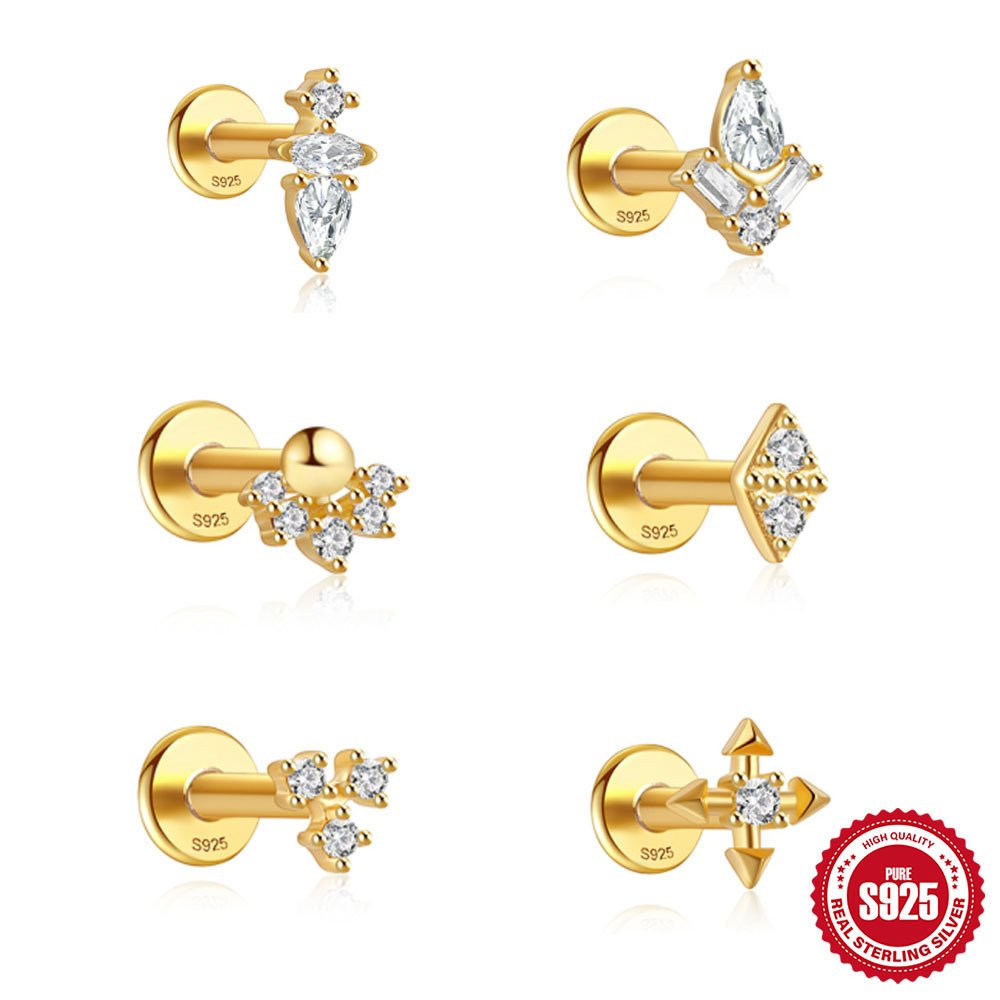 Fashion Jewelry Sliver Earrings Pierced Fine Jewelry Geometric Threaded Piercing Nails Earring