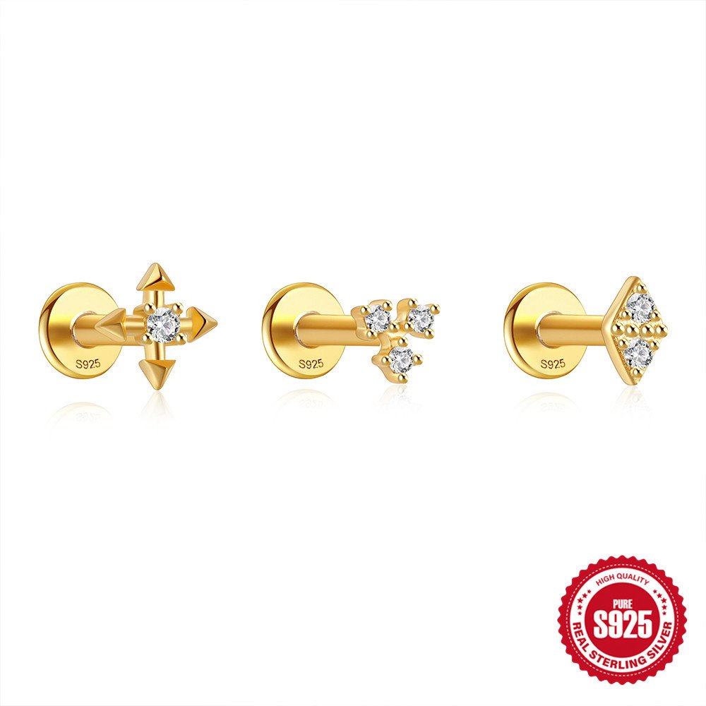 Fashion Jewelry Sliver Earrings Pierced Fine Jewelry Geometric Threaded Piercing Nails Earring