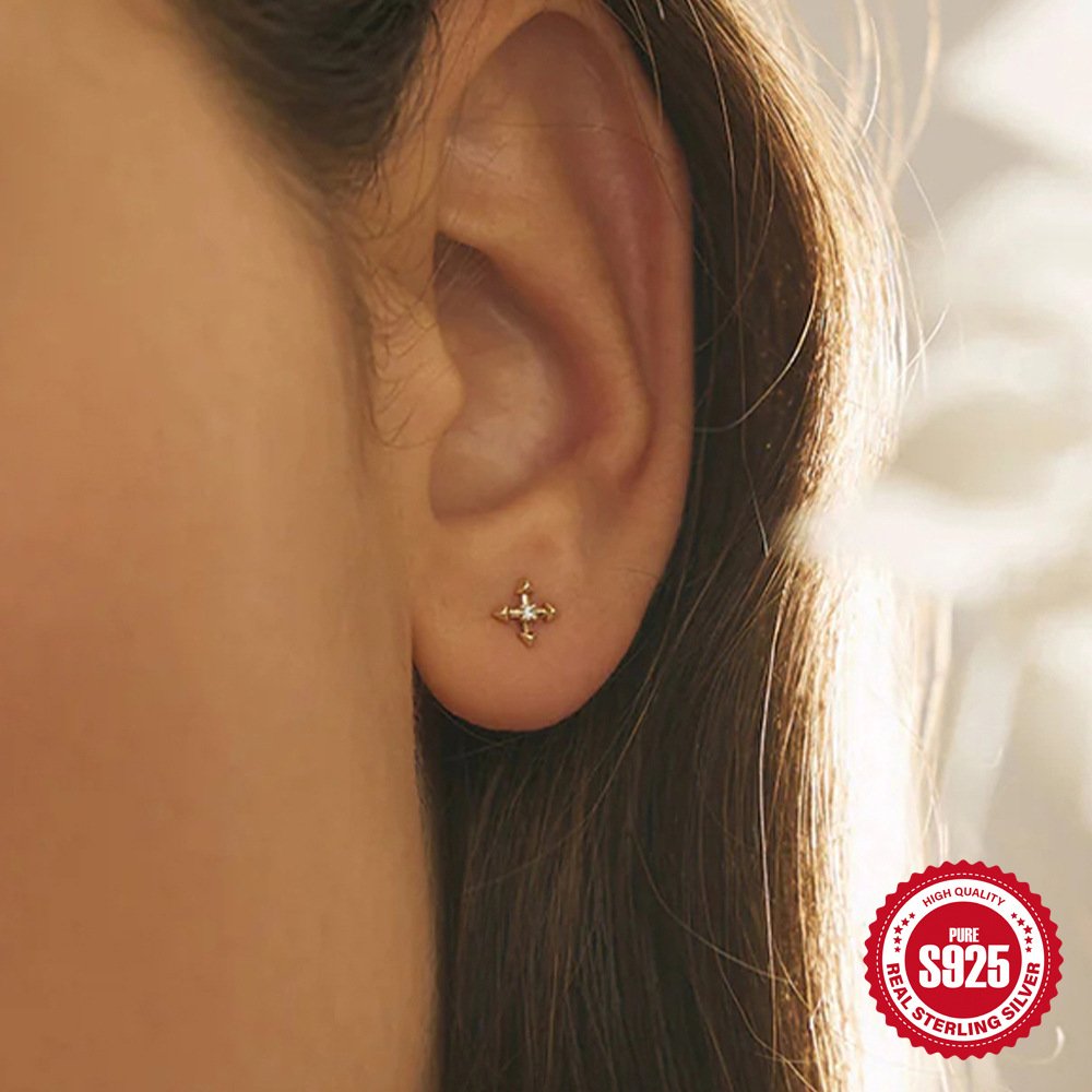 Fashion Jewelry Sliver Earrings Pierced Fine Jewelry Geometric Threaded Piercing Nails Earring