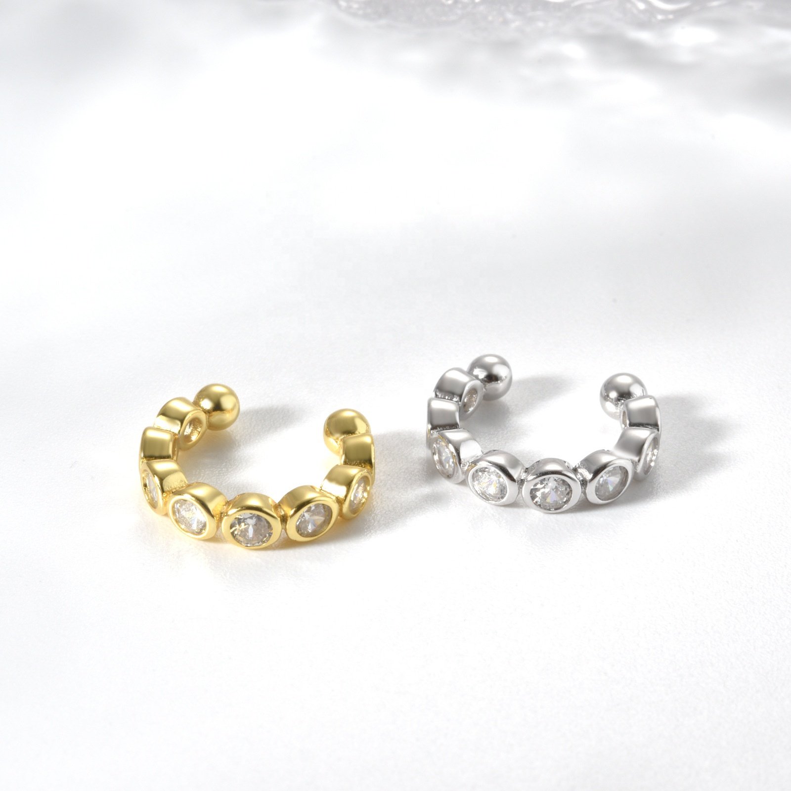 High Quality Non Tarnish 925 Sterling Silver Gold Plated Jewelry Cubic Zirconia Ear Cuff Earrings for Women