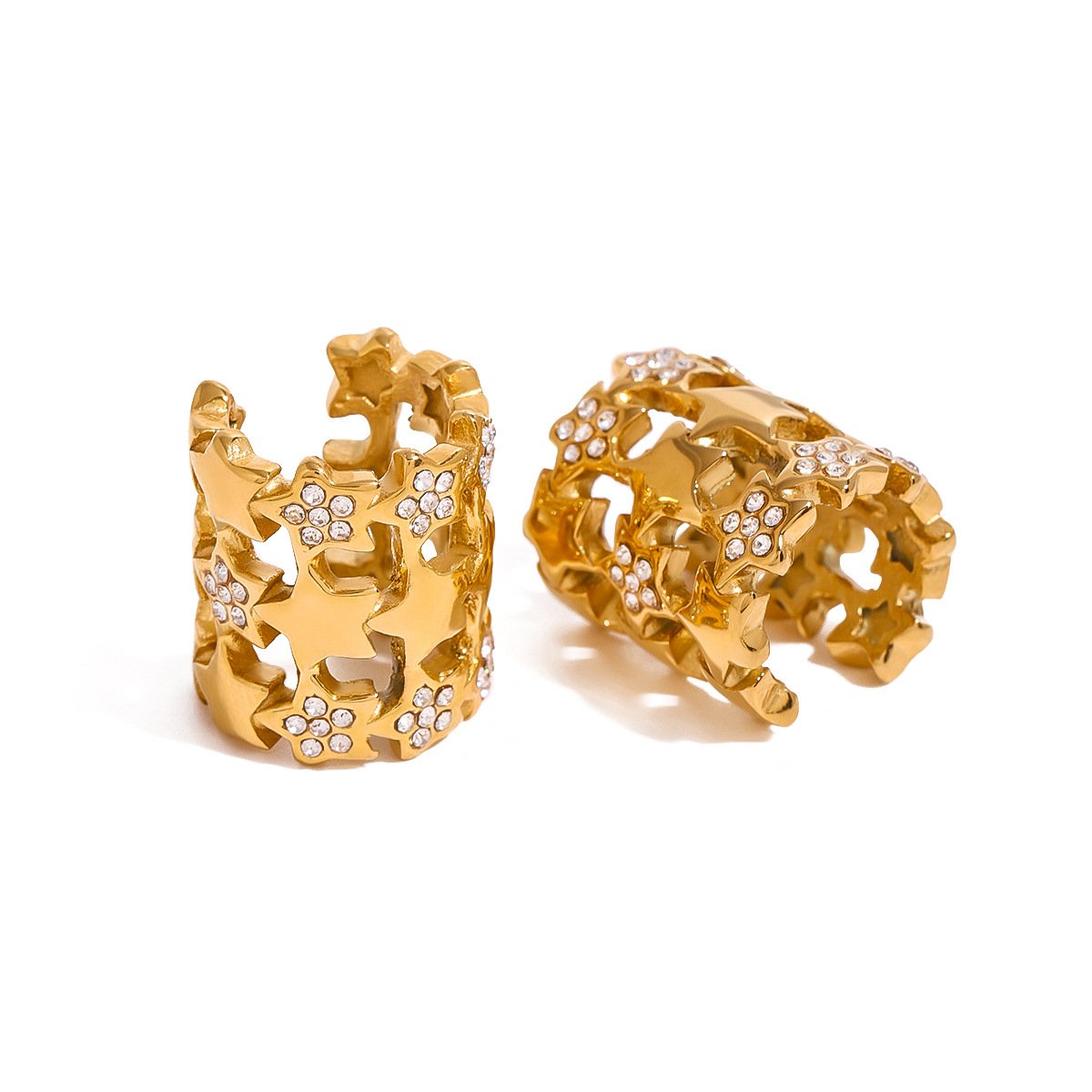 Women's Earrings 2024 Fancy Rhinestone Paved Engraved Star Shaped Non Pierced Gold Plated Fine Ear Cuff Earrings