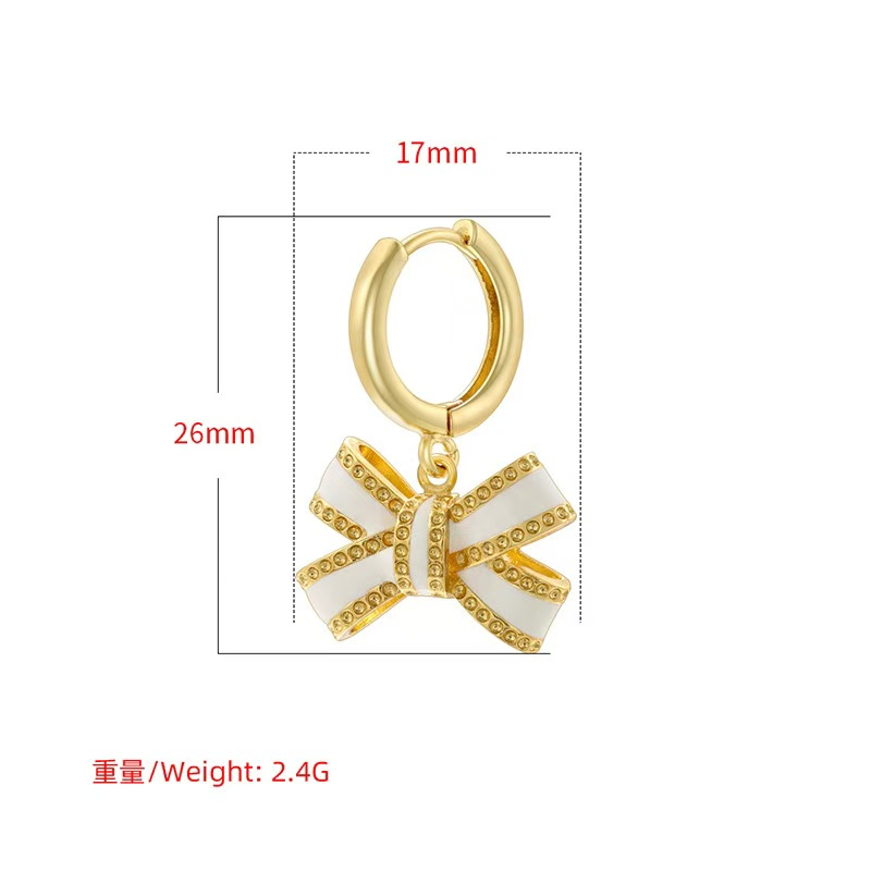 Diamond-Studded Copper Gold-Plated Drop Oil Bow Earrings for Ladies Fashion Cuff Jewelry Accessories