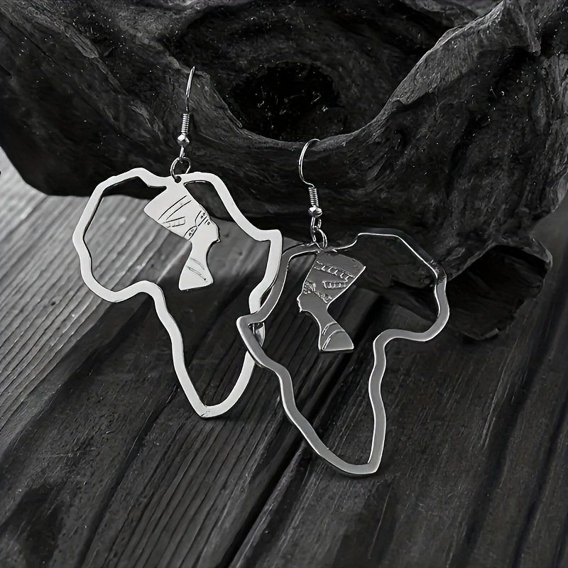 Wholesale Custom Stainless Steel African Map Drop Earring Egyptian Queen Hollow Figure Design Fashion Jewelry Earrings for Women