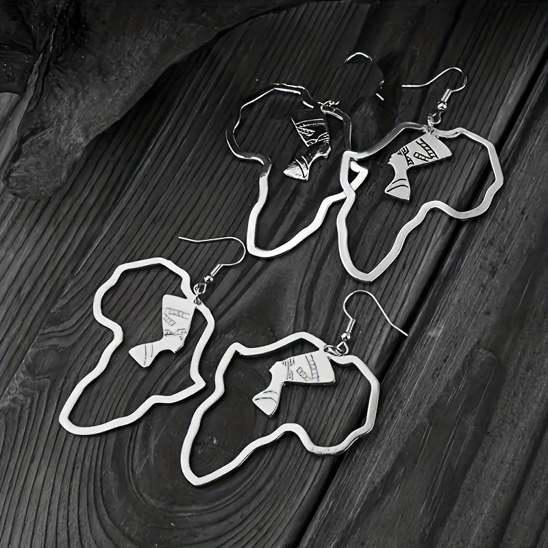 Wholesale Custom Stainless Steel African Map Drop Earring Egyptian Queen Hollow Figure Design Fashion Jewelry Earrings for Women