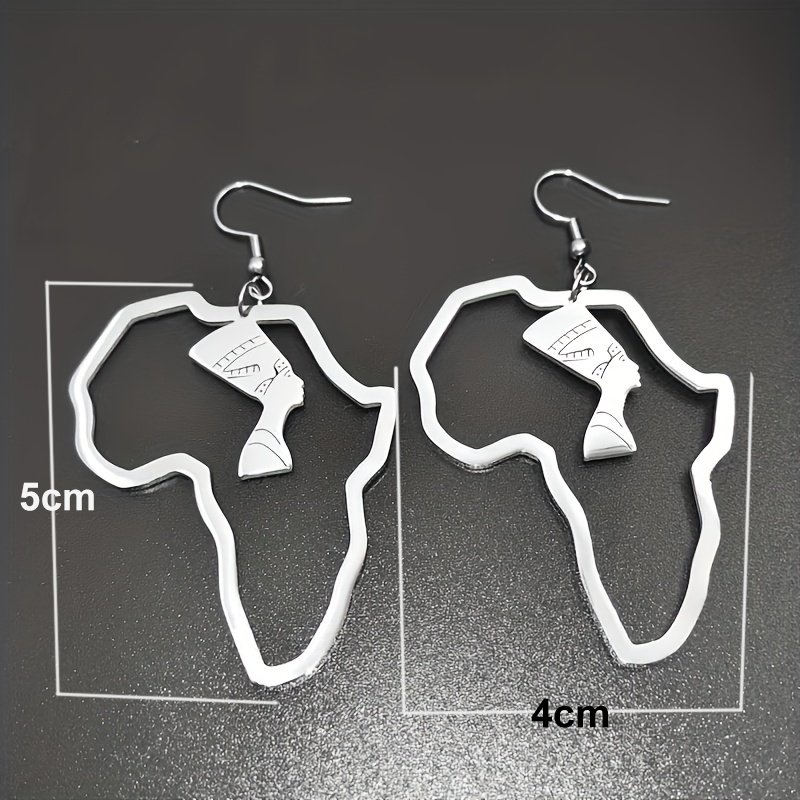 Wholesale Custom Stainless Steel African Map Drop Earring Egyptian Queen Hollow Figure Design Fashion Jewelry Earrings for Women