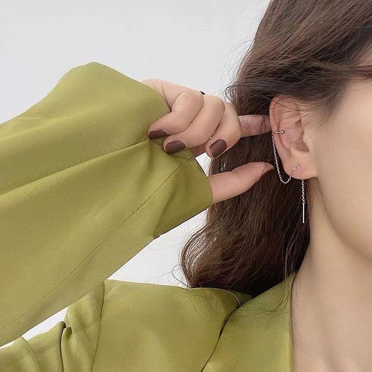 925 Sterling Silver Cuff Earrings for Women Classic Style Chain Wrap Climber Cool Earrings Fine Jewelry
