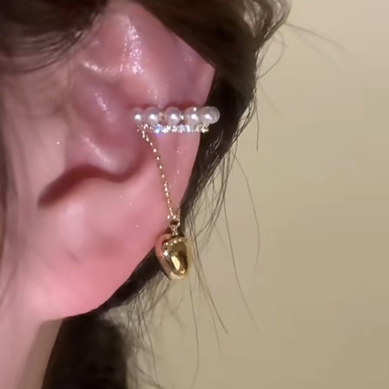 Korean Love Rhinestone Earrings Fine Jewelry No Ear Holes Pearl Ear Cuff Earring