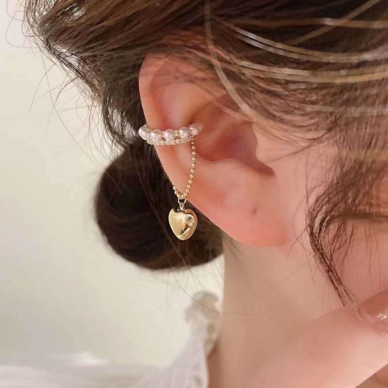 Korean Love Rhinestone Earrings Fine Jewelry No Ear Holes Pearl Ear Cuff Earring