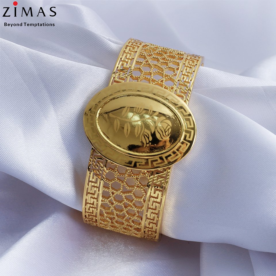Zimas 18 K gold plated filled Dubai Cheap Custom Big Cuff Bangle Rings Jewelry Set Bridal