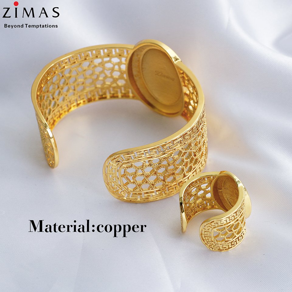 Zimas 18 K gold plated filled Dubai Cheap Custom Big Cuff Bangle Rings Jewelry Set Bridal