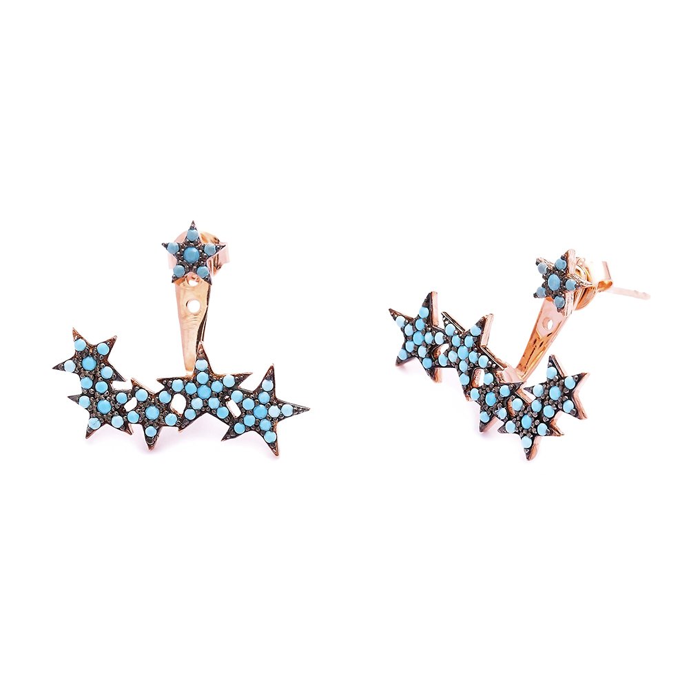 Turquoise Stone Ear Cuff Earrings Star Design Turkish Wholesale 925 Sterling Silver Jewelry