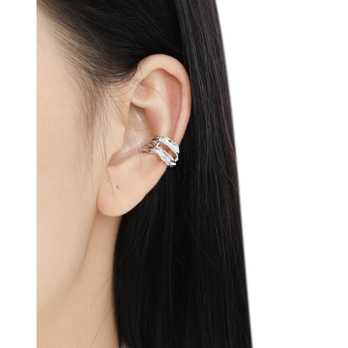 Hot Wholesale Concave-convex Irregularity Lava Texture Hollow Cuff Earring Women's Fashion Jewelry S925 Sterling Silver Earring