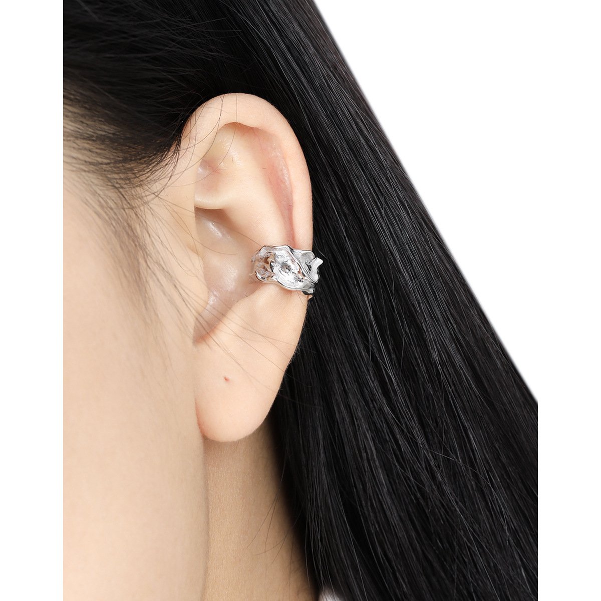 Hot Wholesale Concave-convex Irregularity Lava Texture Hollow Cuff Earring Women's Fashion Jewelry S925 Sterling Silver Earring