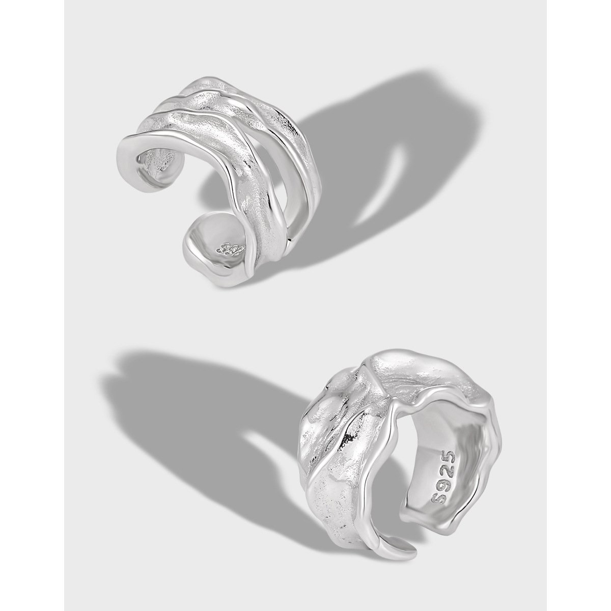 Hot Wholesale Concave-convex Irregularity Lava Texture Hollow Cuff Earring Women's Fashion Jewelry S925 Sterling Silver Earring