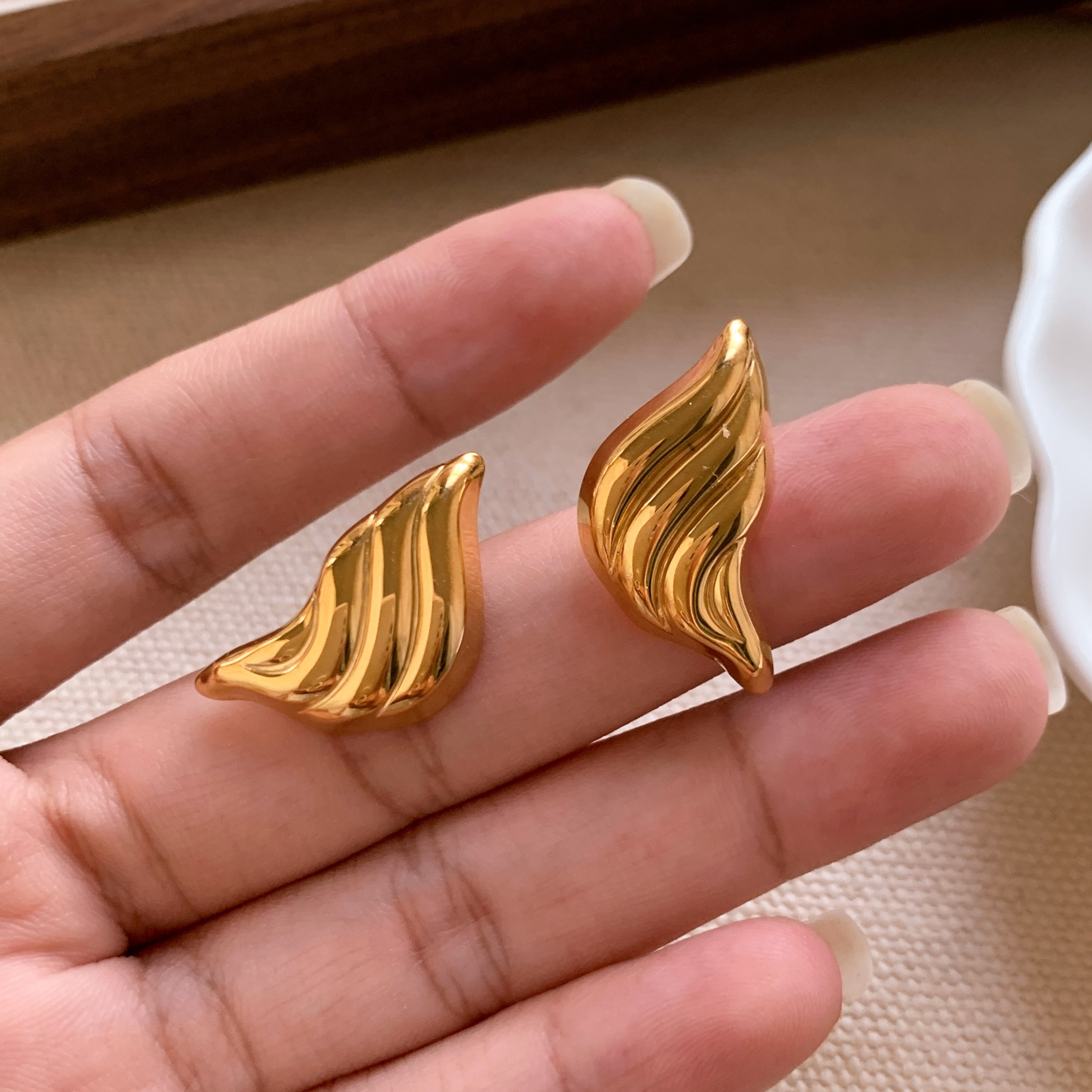 ARETAS New Fashion Jewelry Wing Textured Earrings Wholesale Stainless Steel Waterproof Vintage Irregular Women's Earrings