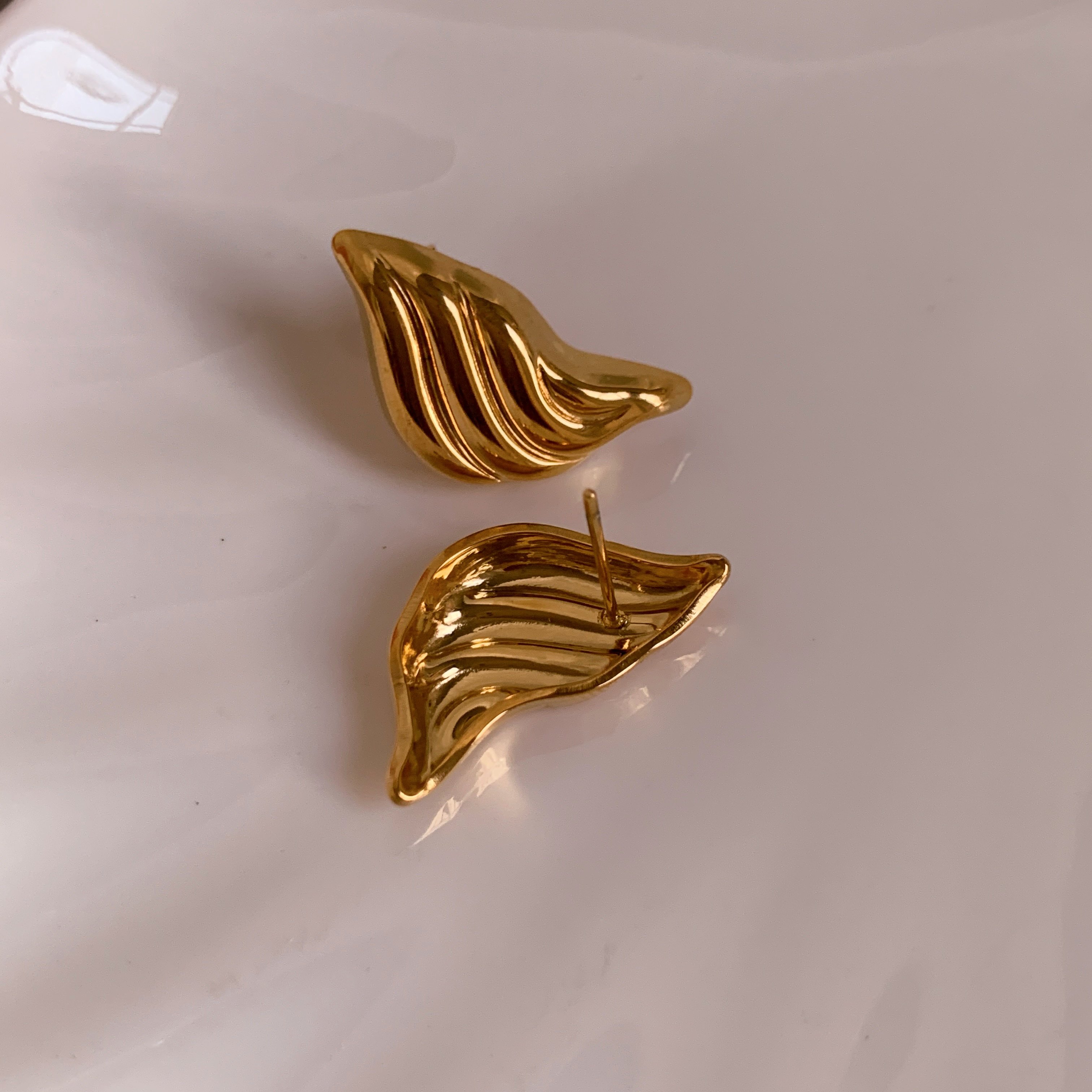 ARETAS New Fashion Jewelry Wing Textured Earrings Wholesale Stainless Steel Waterproof Vintage Irregular Women's Earrings