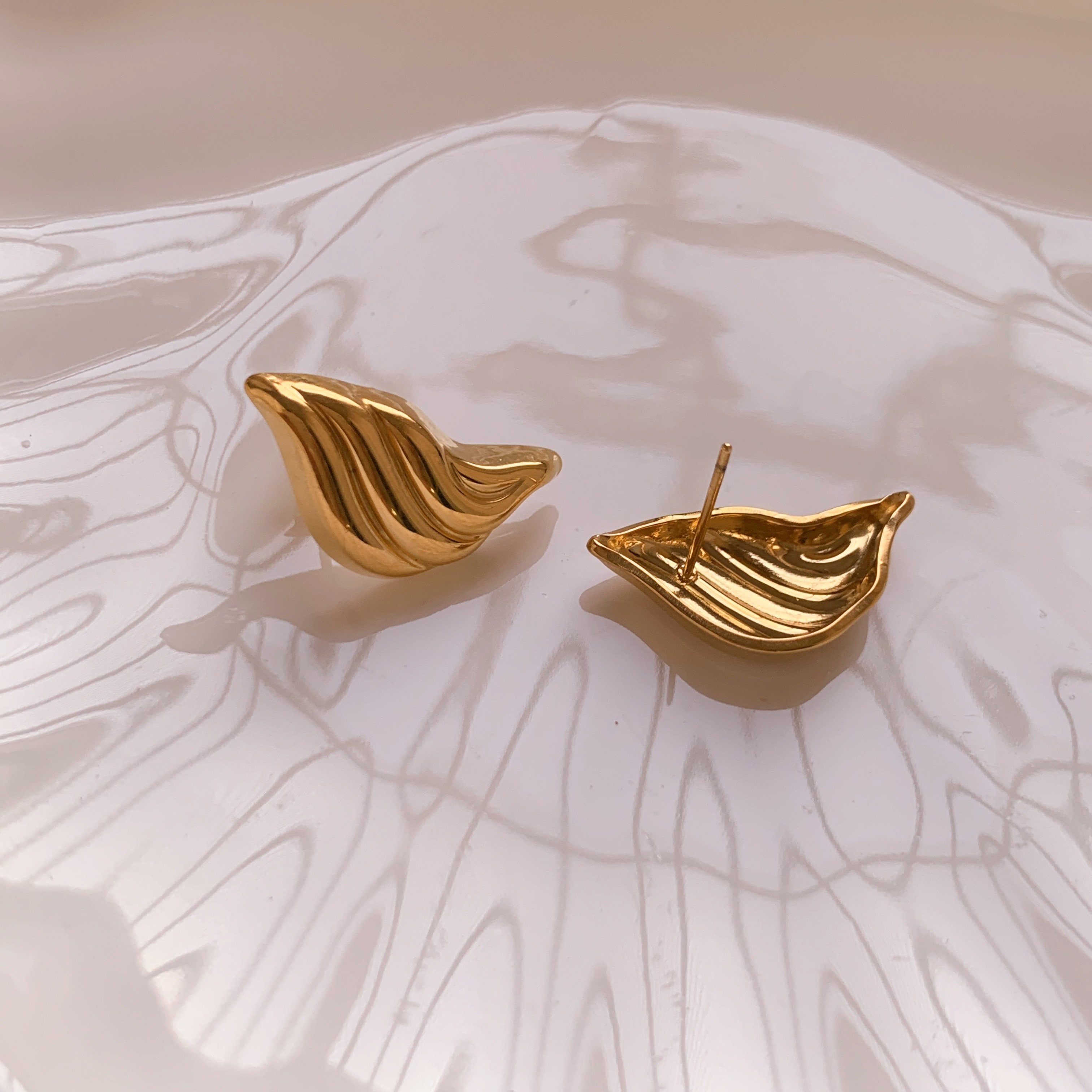 ARETAS New Fashion Jewelry Wing Textured Earrings Wholesale Stainless Steel Waterproof Vintage Irregular Women's Earrings