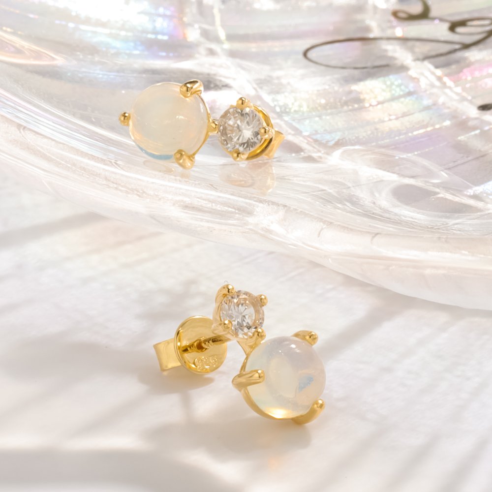 Fine Jewelry Joacii Wholesale Natural Gemstone Wedding Moonstone Jewelry Minimalist Gold Moonstone Stud Earrings