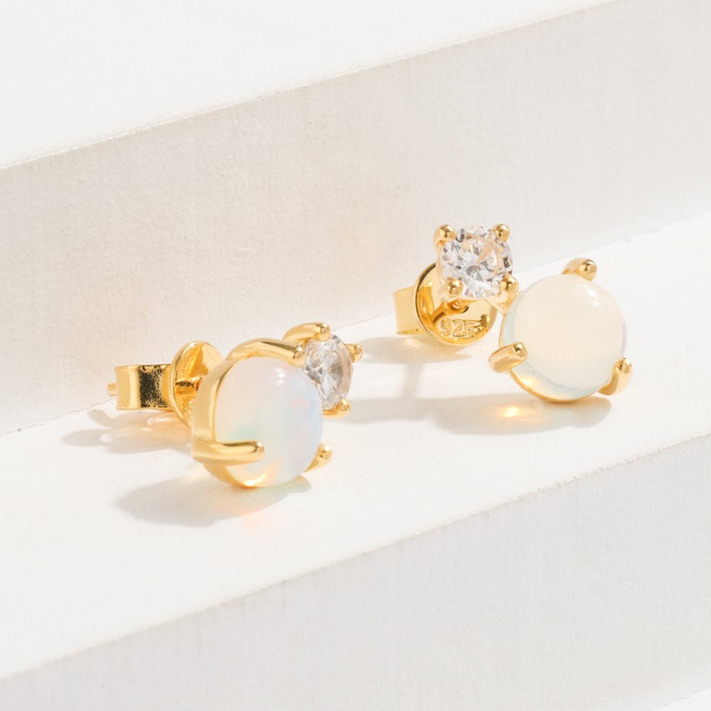 Fine Jewelry Joacii Wholesale Natural Gemstone Wedding Moonstone Jewelry Minimalist Gold Moonstone Stud Earrings