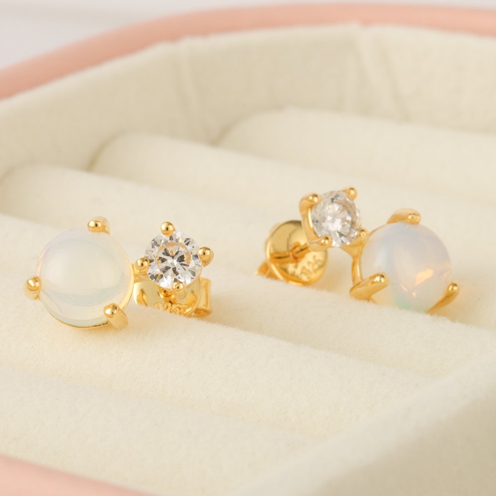 Fine Jewelry Joacii Wholesale Natural Gemstone Wedding Moonstone Jewelry Minimalist Gold Moonstone Stud Earrings