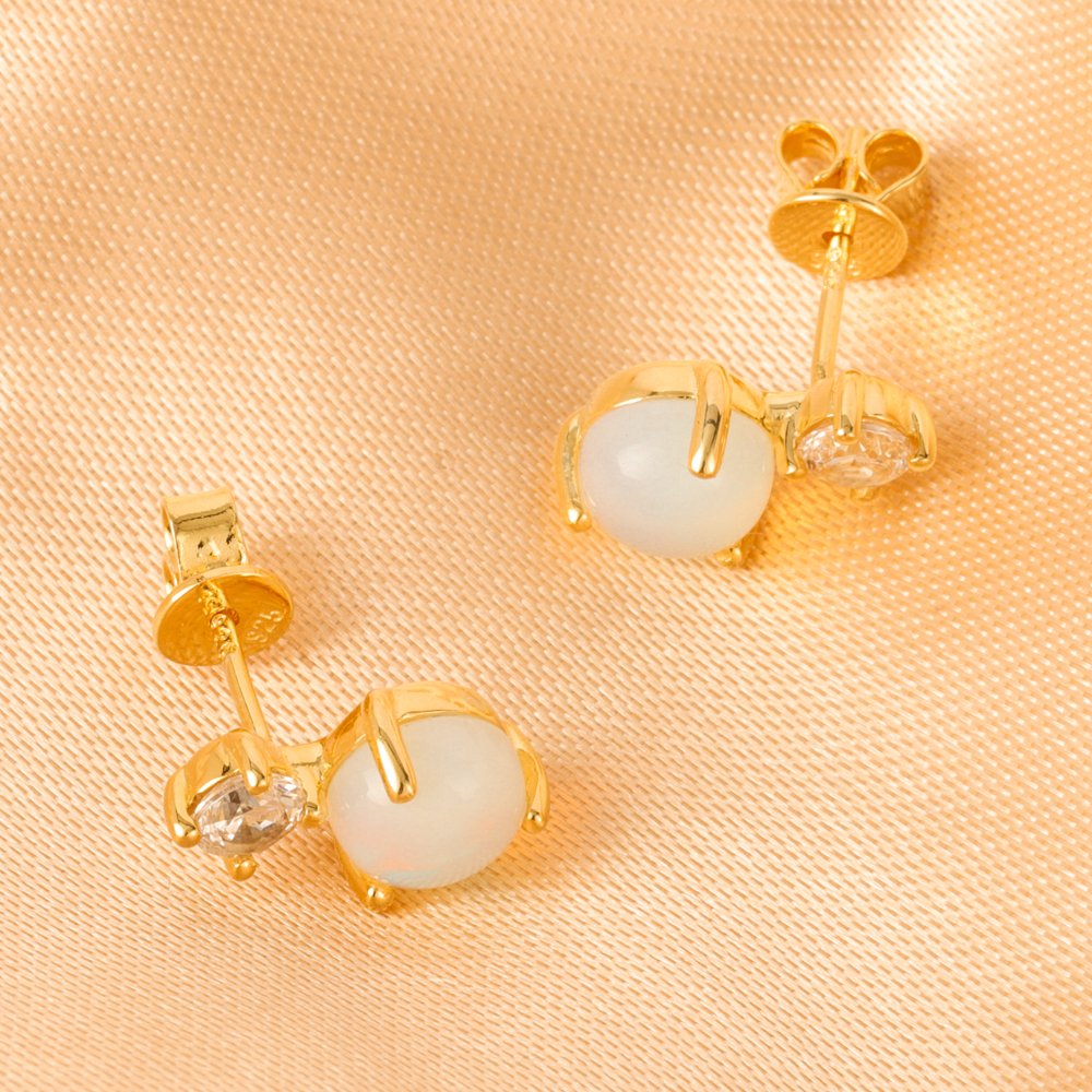 Fine Jewelry Joacii Wholesale Natural Gemstone Wedding Moonstone Jewelry Minimalist Gold Moonstone Stud Earrings