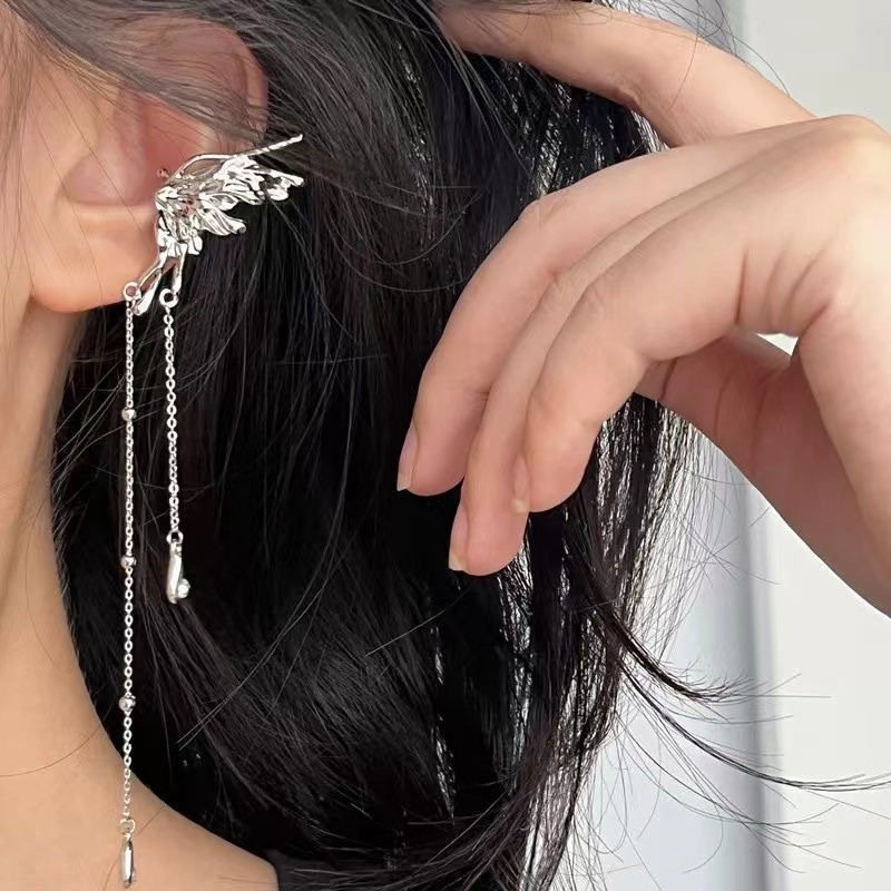 Angel Wings Ear Clip Fine Jewelry Female INS Immortal Elf Butterfly Tassel Earrings